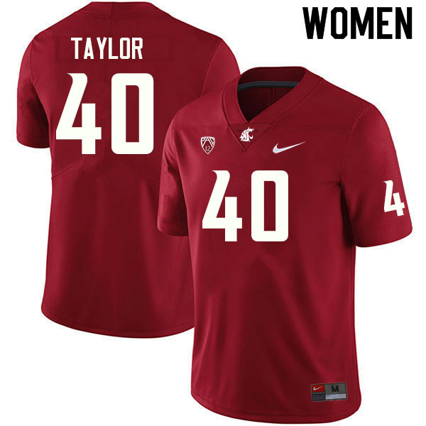 Women #40 Joseph Taylor Washington State Cougars College Football Jerseys Sale-Crimson - Click Image to Close